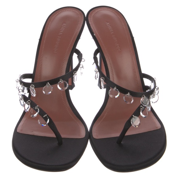 Amina Muaddi Tina black satin mules Savannahs. NIB. - Picture 3 of 17